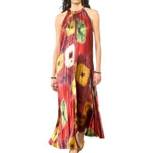 Ulla Johnson Amiko Pleated Satin Ombré Midi in Medallion Print Dress Size 6